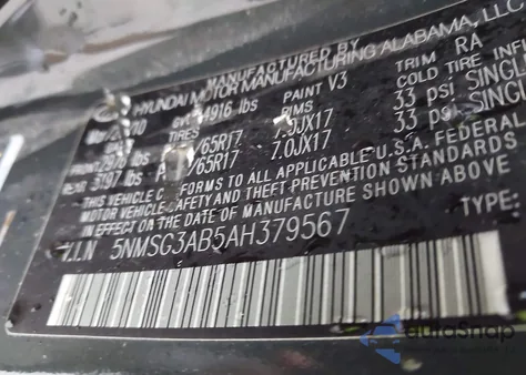 2010 Hyundai Santa Fe Gls из США, поврежденный, VIN 5NMSG3AB5AH379567